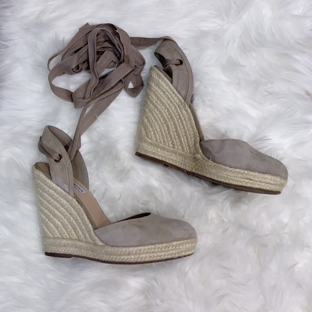 Steve Madden Ankle Tie Gray Espadrille Wedges